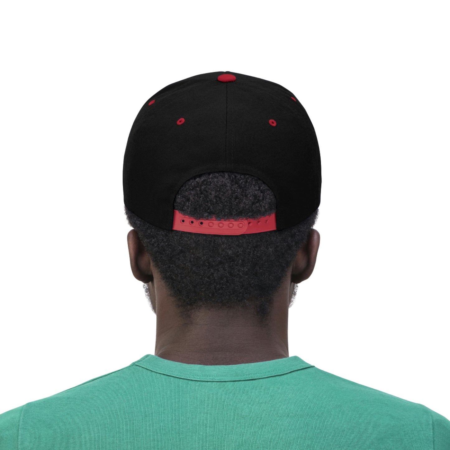 Green Underbill Black-RED Flat Bill Hat with Greyscale LA Logo