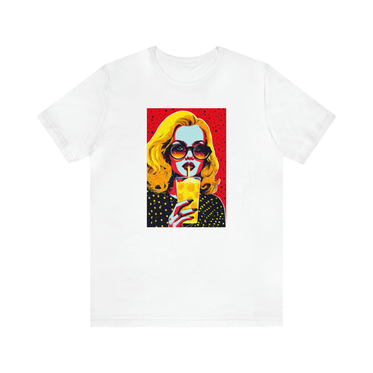 Girl in Glasses with Lemonade Pop Art - White Premium T-shirt
