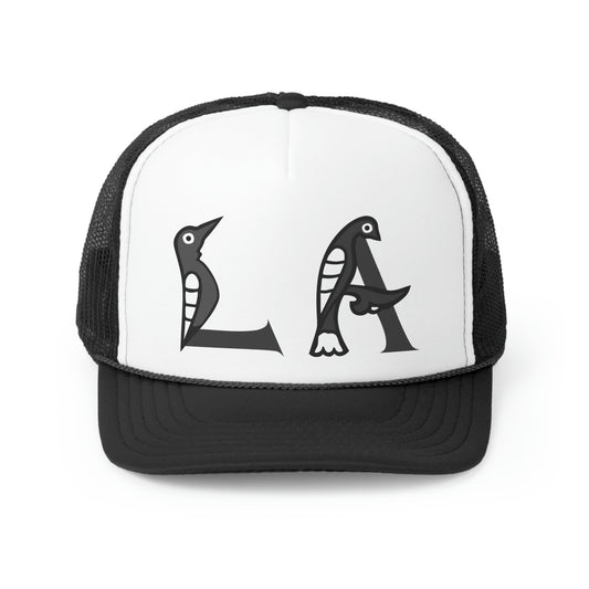 Black and White LA Bird-Letter Trucker Cap